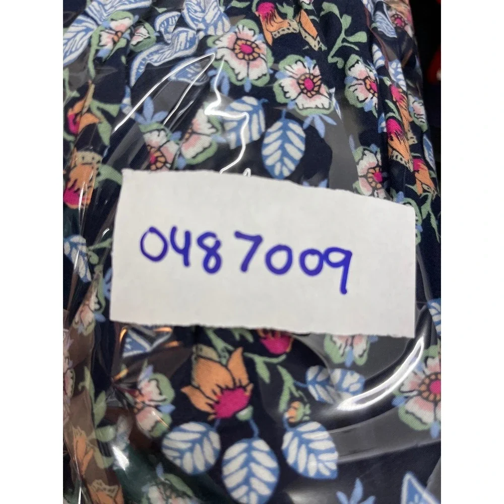 Loft‎ Navy Blue Floral Ruffle Hem Mini Dress Short Sleeve Drawstring Waist Small